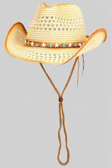 Woven Paper Hat With Starfish Strap And Chin Strap