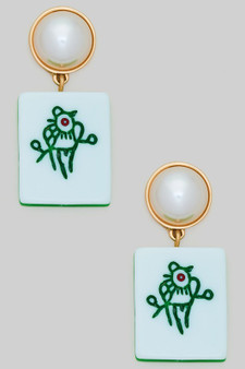 Pearl Plastic Bird Mahjong Post Earrings