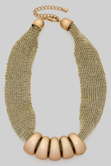 Gold Dipped Mesh Necklace With Ring Bib
