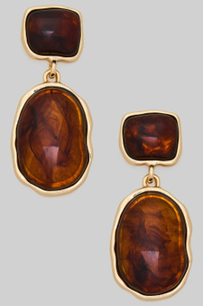 18K Gold Dipped Tortoise Resin Tiered Drop Earrings