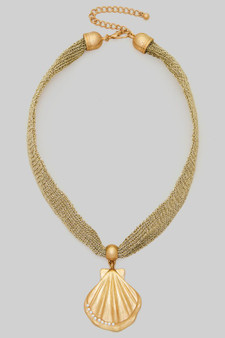 18K Gold Dipped Shell Pendant Metal Fabric Necklace