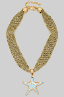 18K Gold Dipped Starfish Pendant Metal Fabric Necklace