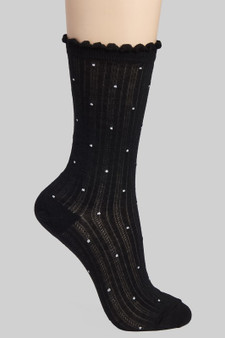 Ribbed Cotton Blend Socks With Sparkle Dots