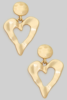 Hammered Heart Post Drop Earrings