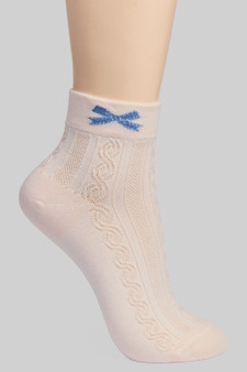 Swirly Ribber Pattern Ankle Socks With Bow