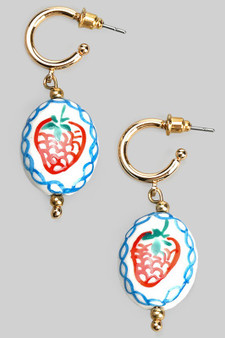 Post Hoops With Strawberry Ceramic Charm