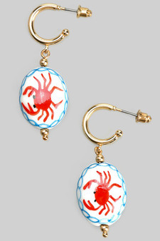 Post Hoops With Crab Ceramic Charm