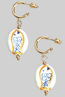 Post Hoops With Playful Fish Ceramic Charm