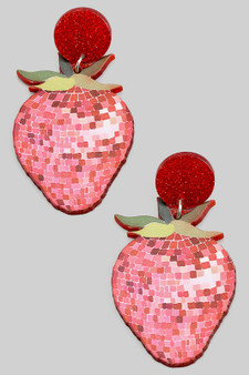 Glitter Post Disco Ball Strawberry Drop Earrings