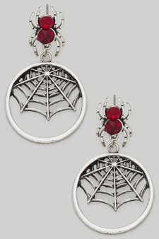 Stone Spider And Web Drop Earrings