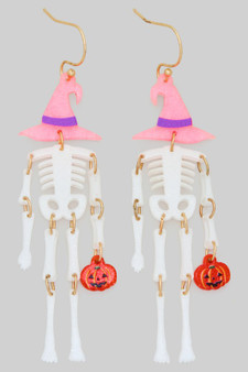Acrylic Witches Hat Skeleton Dangle Earrings