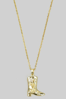 Stainless Steel Floral Cowboy Boot Pendant Necklace