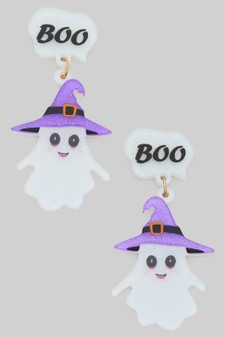 Glittery Witches Hat Ghost Boo Drop Earrings