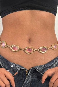 Lavish Pink Stone Link Chain Belt