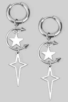 Stainless Steel Hoops With Star And Spike Charms