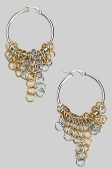 Hoop Earrings With Two Tone Chains