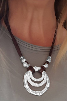 Adjustable Cord Necklace With Hammered Geo Pendant