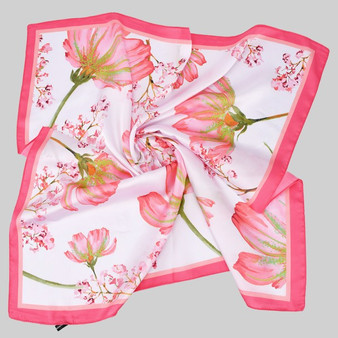 Beautiful Flower Print Silky Square Scarf