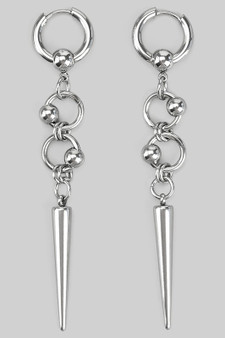 Stainless Steel Hoops W Beads And Spike Drop Earrings
