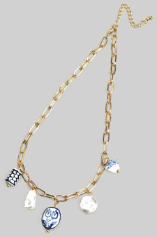 Porcelain And Fwp Charm Chain Necklace