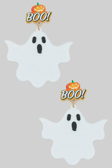 Glittery Ghost Boo Pumpkin Drop Earrings