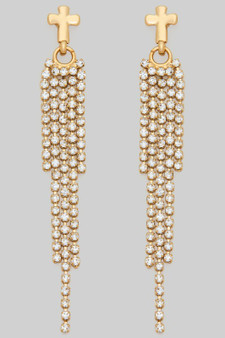 Cross Studs With Dangling Cz Strands