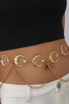 Crescent Moon And Star Link Drooping Chain Belt