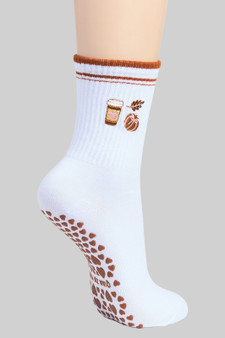 Pumpkin Latte Embroidered Yoga Pilates Grip Socks