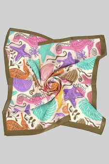 Multi Colored Sea Life Print Silky Square Scarf