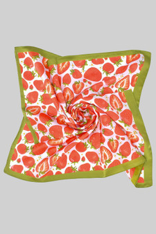 Chic Strawberry Print Silky Square Scarf