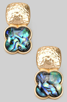 Hammered Geo Post Studs With Quatrefoil Charm