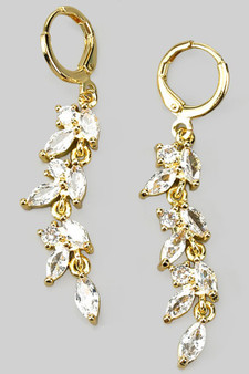 Small Hoops With Dangling Leafy Cz Stones