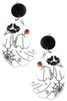Halloween Ghost With Rose Drop Earrings 