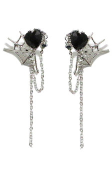 Heart And Spider Web Chain Drop Dangle Earrings 
