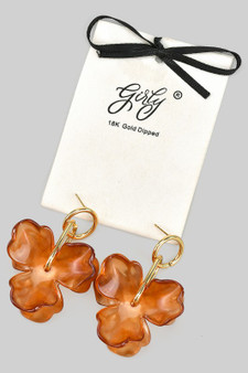 Stainless Steel Marbled Acrylic Flower Drop Earrings