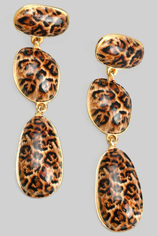 Triple Tiered Leopard Stone Drop Earrings
