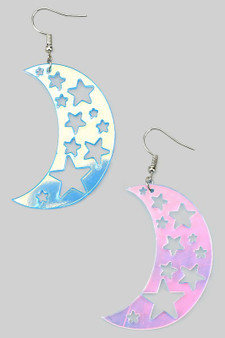 Ab Acrylic Crescent Moon Earrings With Star Cutouts