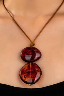 Adjustable Cord Necklace With Double Stone Pendant