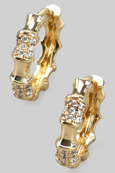 Small Bamboo Hoops With Cz Pave