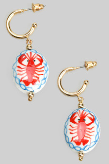Post Hoops With Lobster Ceramic Charm