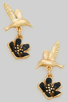 Hummingbird Studs With Flower Charm
