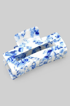 Blue And White Glossy Rectangle Hair Clip