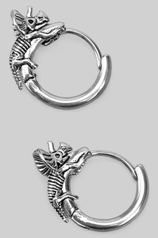 Stainless Steel Small Hoops With Triceratops Bones