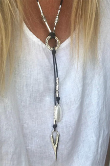 Cord Necklace With Geo Pendant And Fwp And Spike