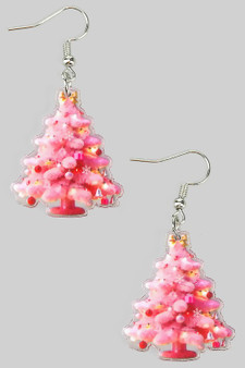 Acrylic Pink Christmas Tree Drop Earrings