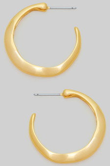 Slight Wavy Textured Shiny Brass Hoops
