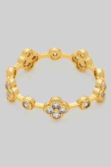 Cz Clover And Round Stone Delicate Ring