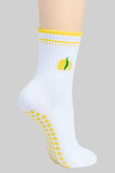 Lemon Embroidered Yoga Pilates Grip Socks