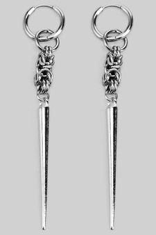 Long Spiked Chain Link Drop Hoop Earrings