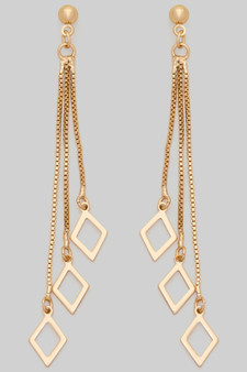 Ball Studs With Dangling Diamond Shaped Charms